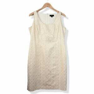 Tahari Luxe Sleeveless Sheath Dress 12 Gold Ivory Glam Cocktail Party Occasion